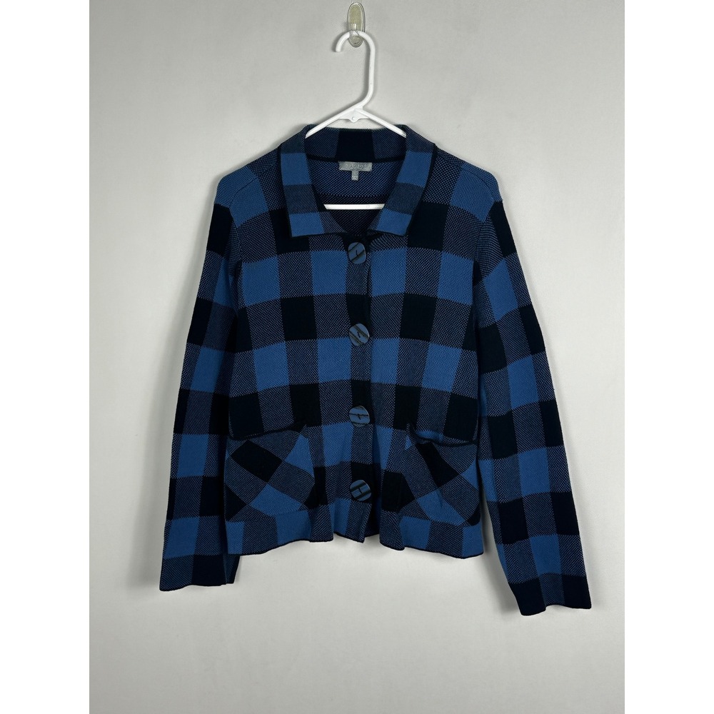 Habitat Clothes To Live In Blue Plaid Boyfriend Jacket Womens Size Large Cotton